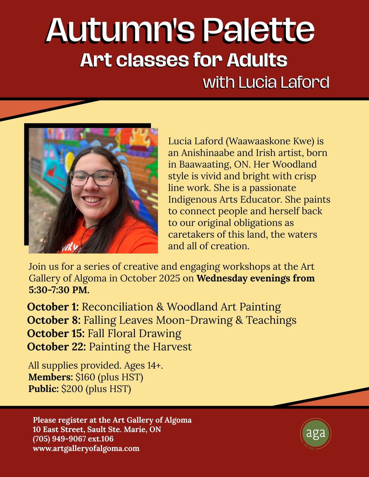 Autumn's Palette Art Classes for Adults with Lucia Laford at the Art Gallery of Algoma